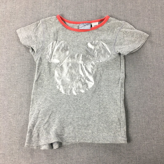 Disney Mickey Mouse Kids Girls T-Shirt Size 4 Grey Silver Short Sleeve Top