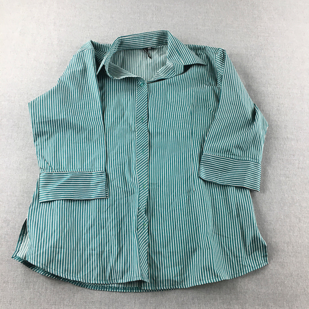 Difuse Jeans Womens Shirt Size M Green Striped Button-Up