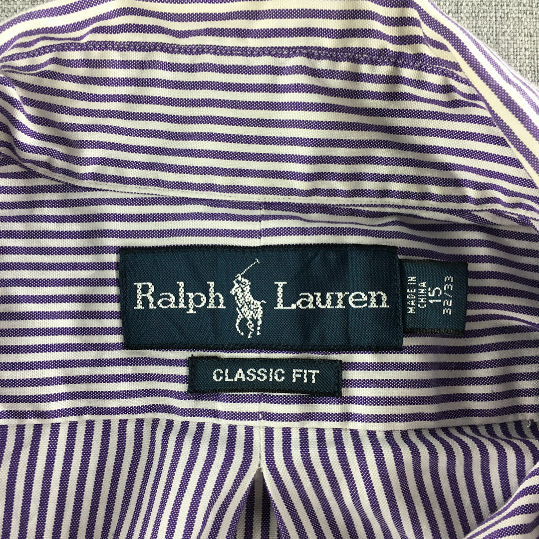 Ralph Lauren Mens Shirt Size S Purple Striped Logo Long Sleeve Button-Up