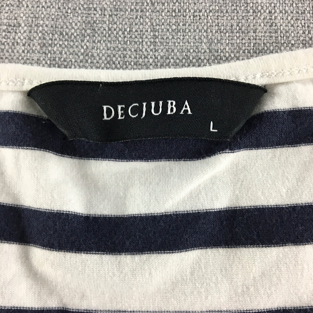 Decjuba Womens Shirt Dress Size L Blue White Striped Short Sleeve Cold Shoulder