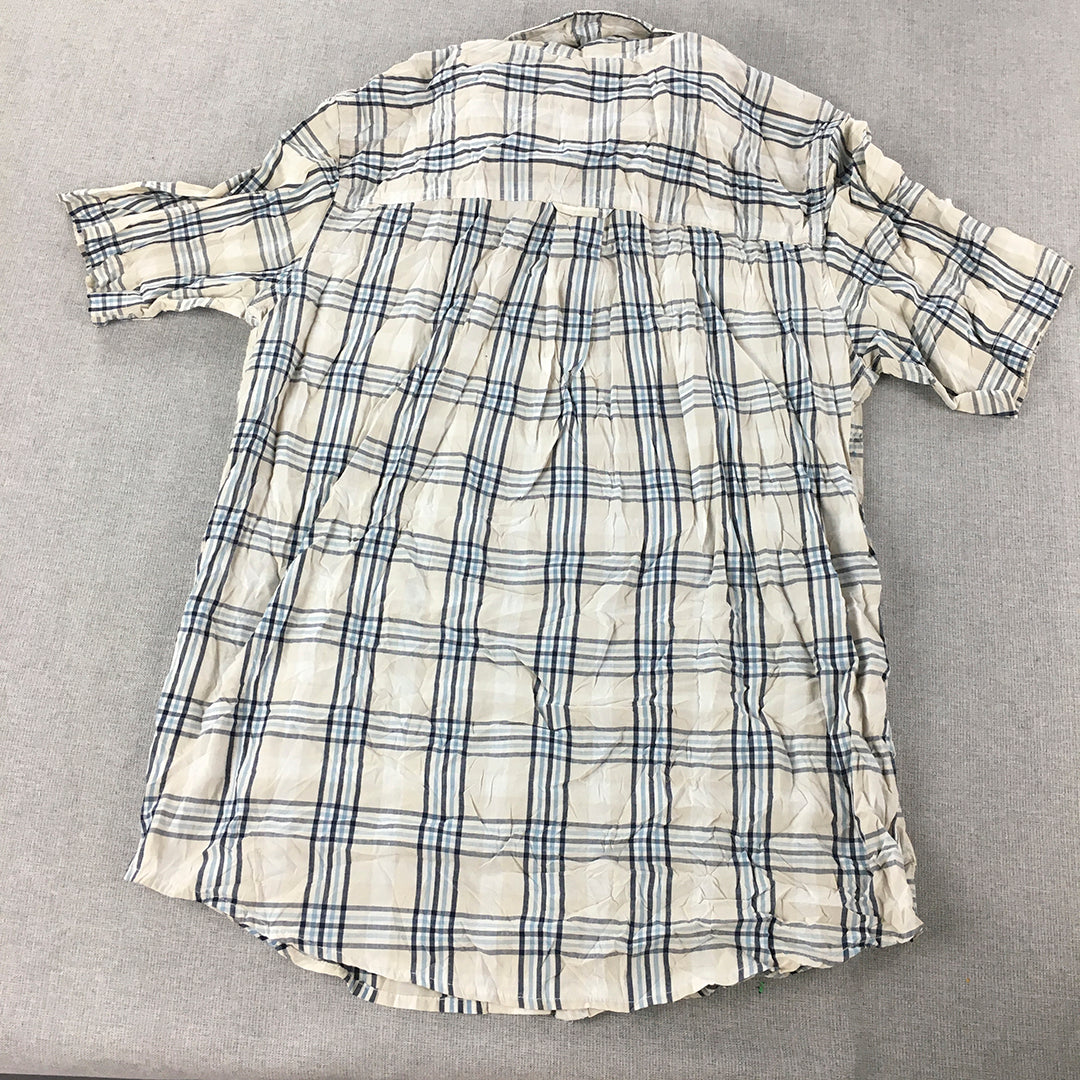 Ralph Lauren Chaps Mens Shirt Size S Grey Blue Checkered Button-Up Short Sleeve