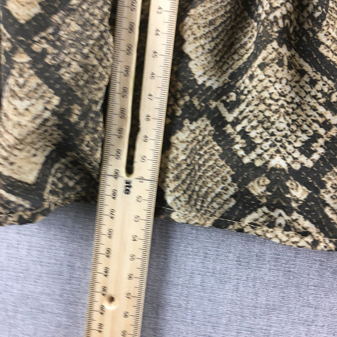 Zara Womens Top Size L Brown Snakeskin Pattern Long Sleeve Blouse