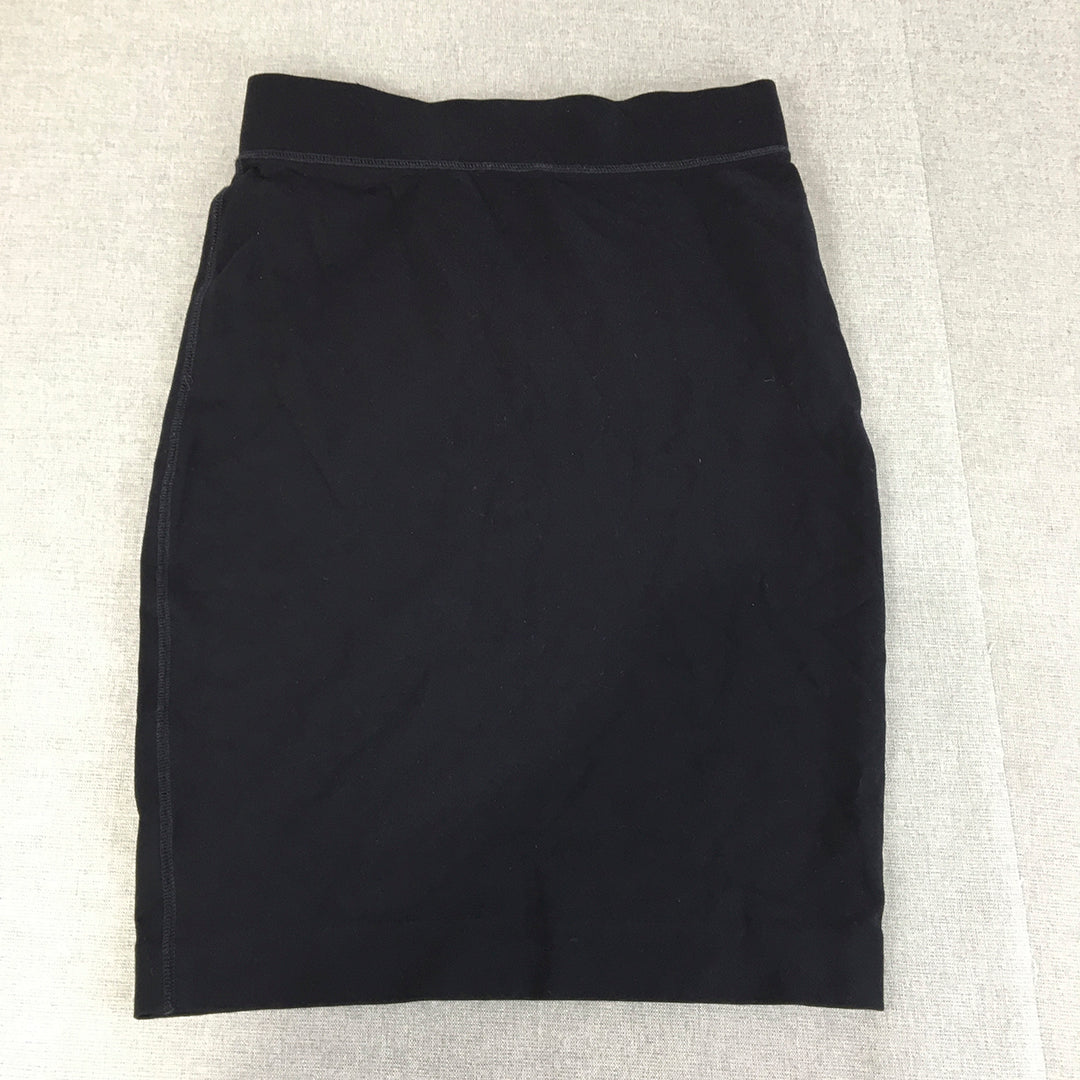 Trenery Womens Pencil Skirt Size XS Navy Blue Stretch Fabric Midi