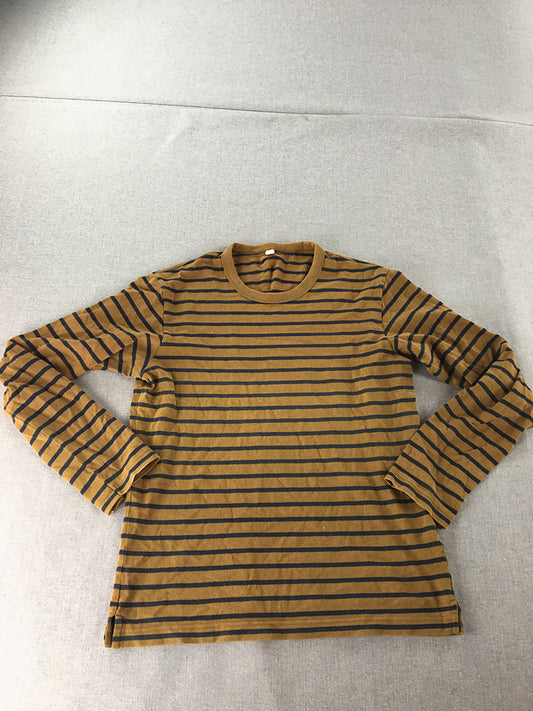 Uniqlo Mens Pullover Size XS Brown Striped Long Sleeve Crew Neck Jumper