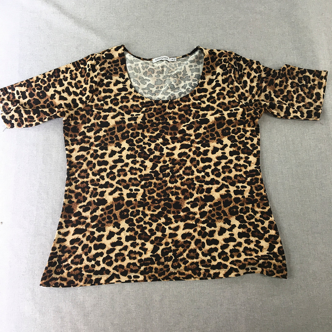 Suite Boutique Womens T-Shirt Size 18 Brown Cheetah Print Short Sleeve Top