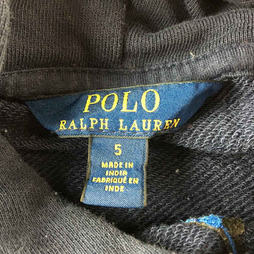 Polo Ralph Lauren Kids Boys Hoodie Sweater Size 5 Blue Big Pony Logo Jumper