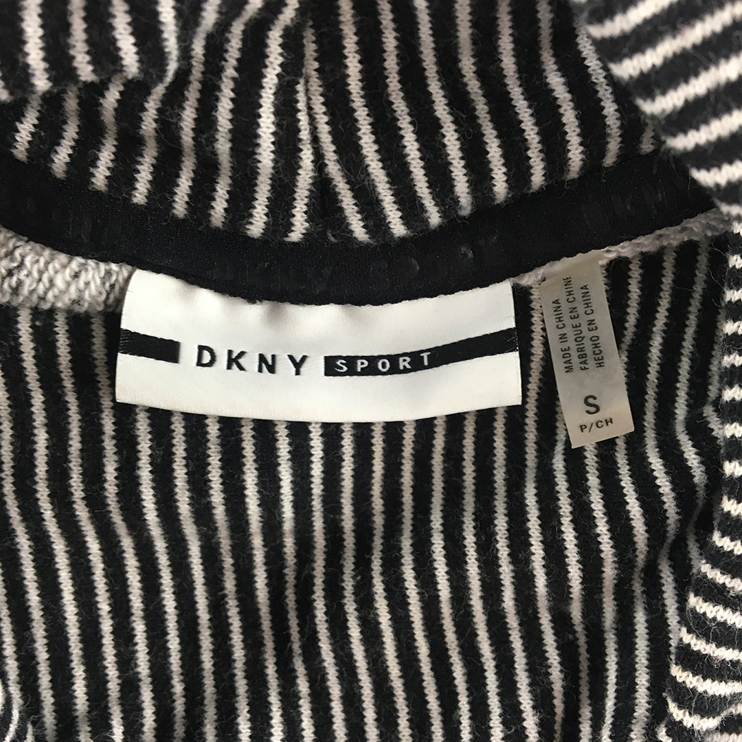 DKNY Womens Knit Sweater Size S Black Striped Mock Neck Jumper