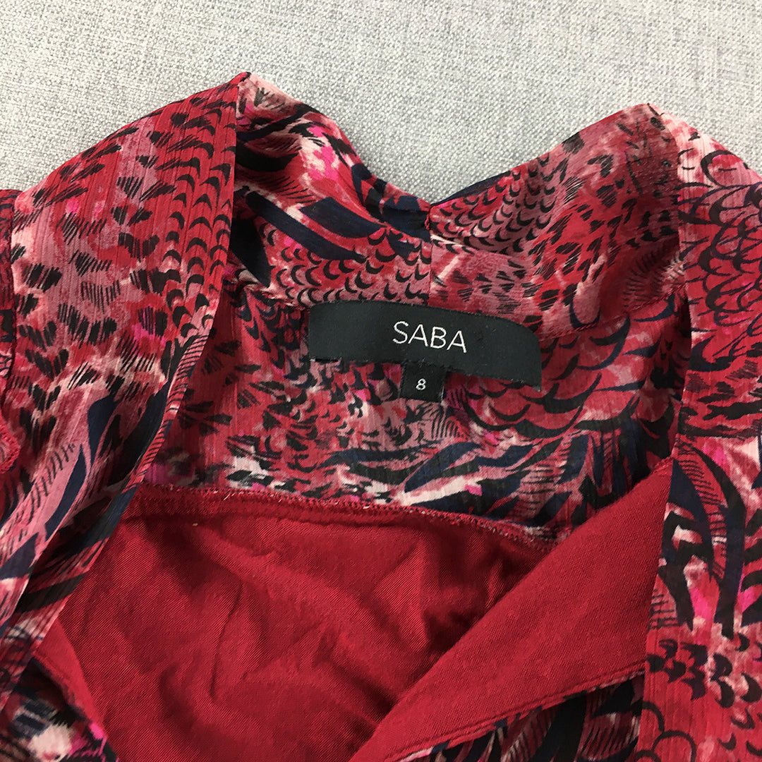 Saba Womens Top Size 8 Red Floral Long Sleeve Shirt Blouse