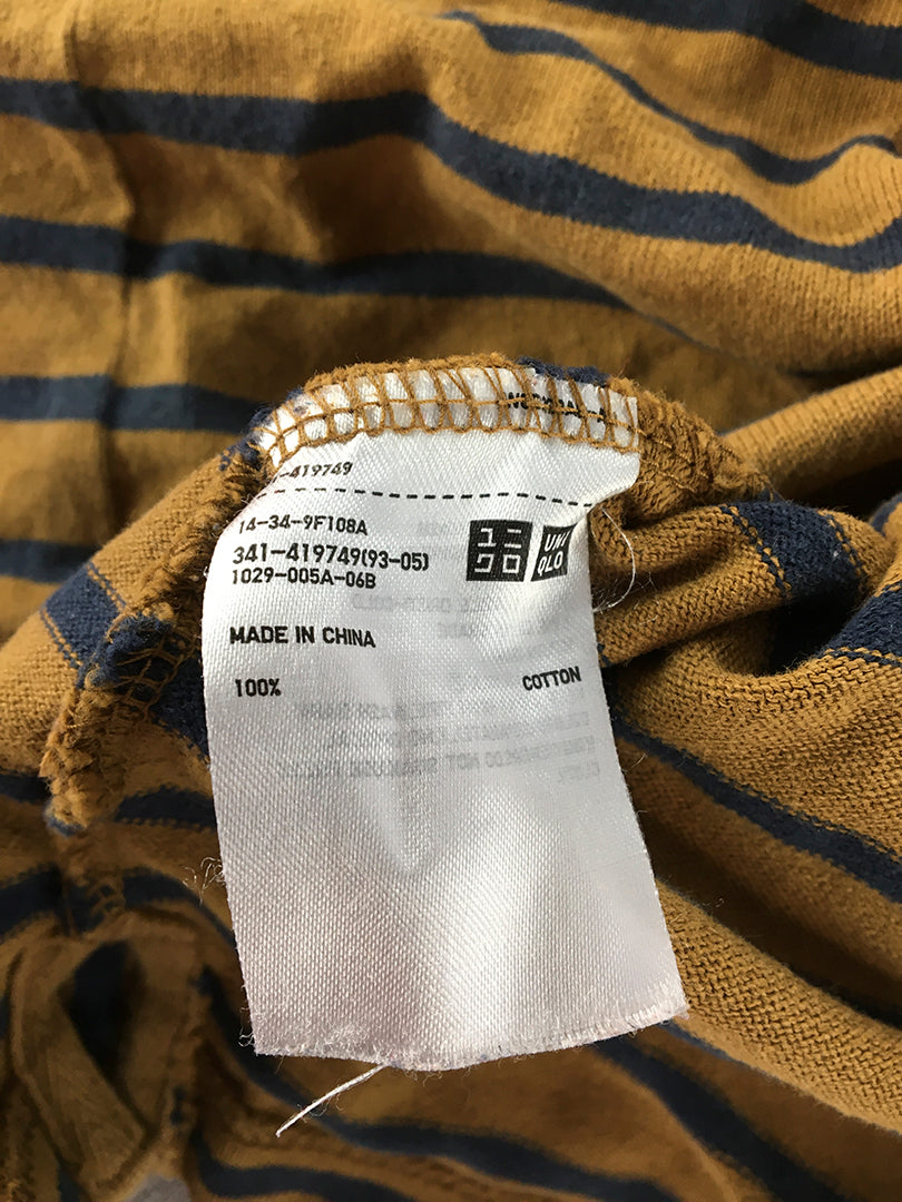 Uniqlo Mens Pullover Size XS Brown Striped Long Sleeve Crew Neck Jumper