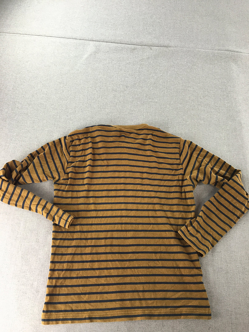 Uniqlo Mens Pullover Size XS Brown Striped Long Sleeve Crew Neck Jumper