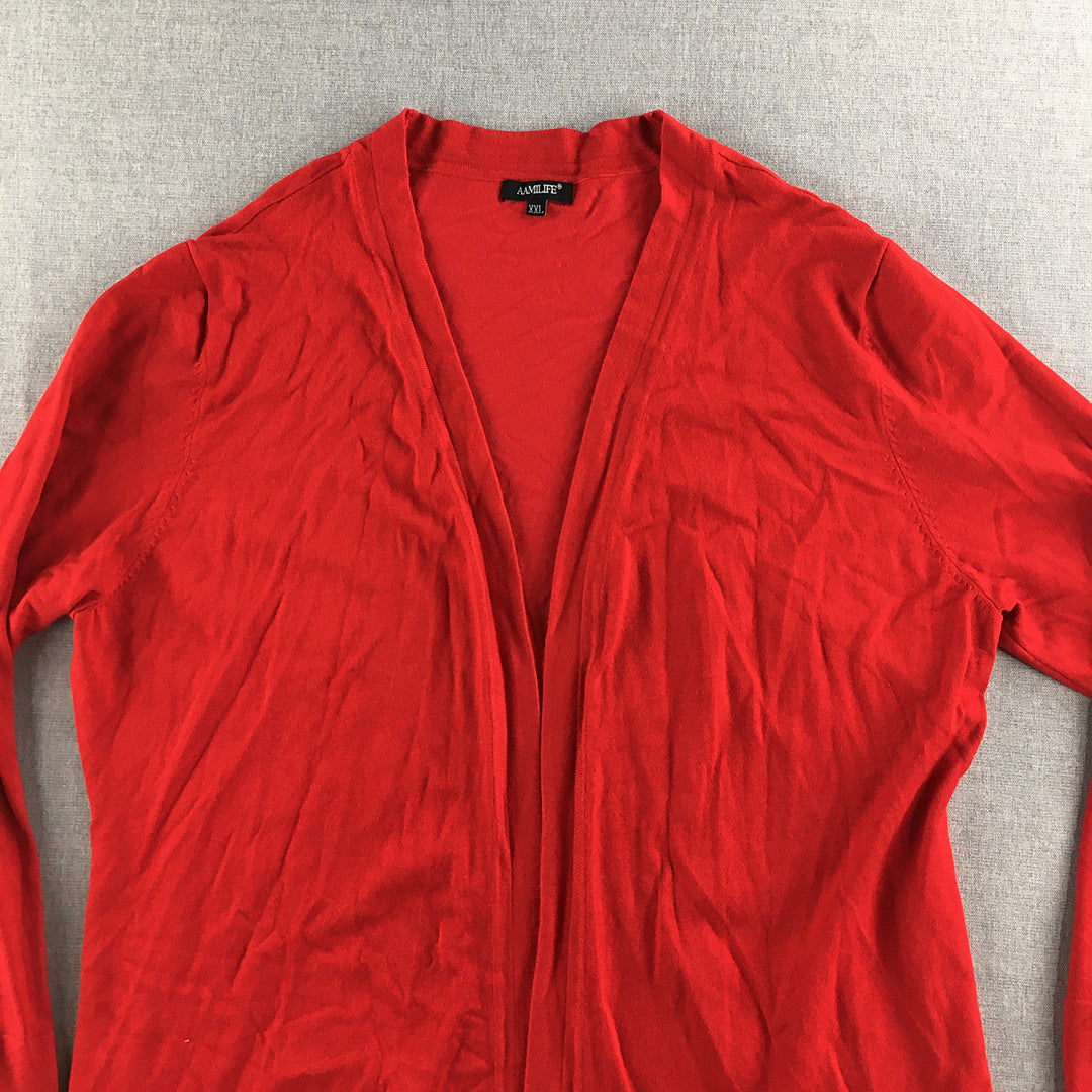 Aamilife Womens Cardigan Sweater Size 2XL Red Open-Front Knit