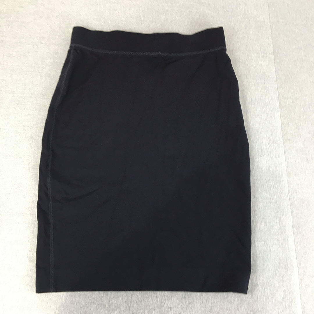 Trenery Womens Pencil Skirt Size XS Navy Blue Stretch Fabric Midi