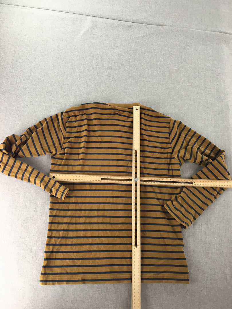 Uniqlo Mens Pullover Size XS Brown Striped Long Sleeve Crew Neck Jumper