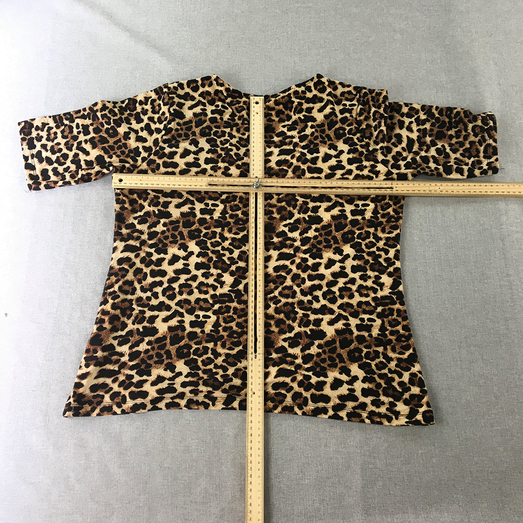 Suite Boutique Womens T-Shirt Size 18 Brown Cheetah Print Short Sleeve Top