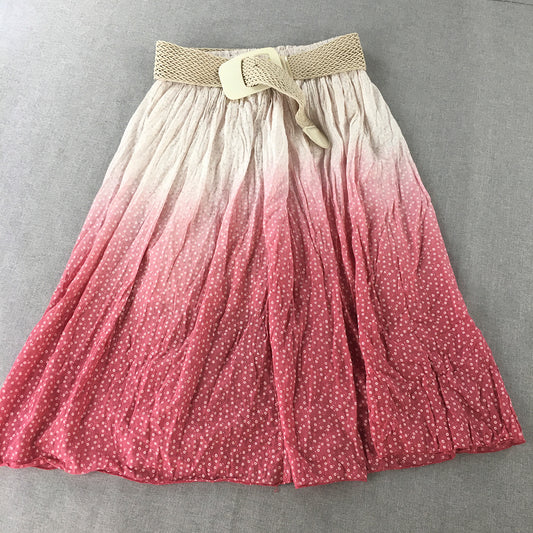 Kaifeng Womens Skirt Size M Pink White Dot Belted A-Line