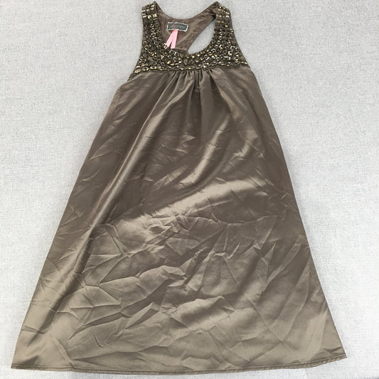 Lipsy London Womens Mini Dress Size 6 Bronze Brown Diamante A-Line Sleeveless