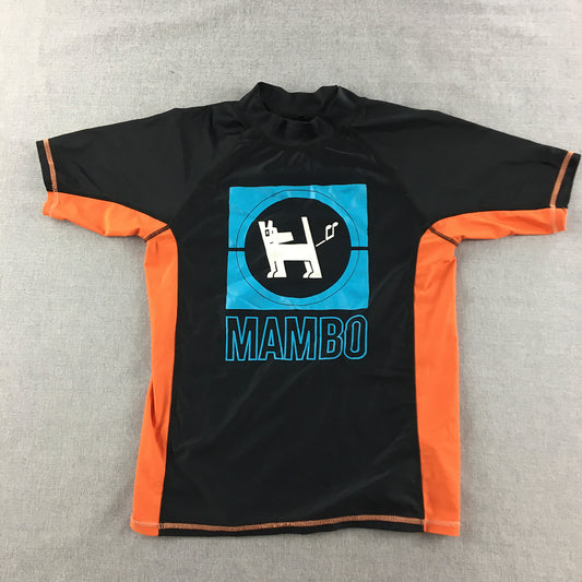 Mambo Kids Boys Rash Vest Size 12 Black Orange Logo Surf Swim Rashie