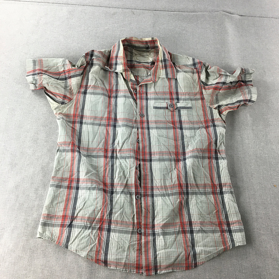 Kathmandu Mens Shirt Size M Grey Red Checkered Button-Up Pocket