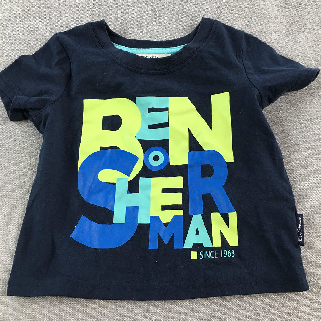 Ben Sherman Baby T-Shirt Size 9 Months Blue Big Logo Short Sleeve Boys