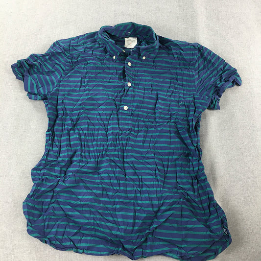 Gap Mens Polo Shirt Size L Blue Green Striped Collared 1/2 Button Rugby