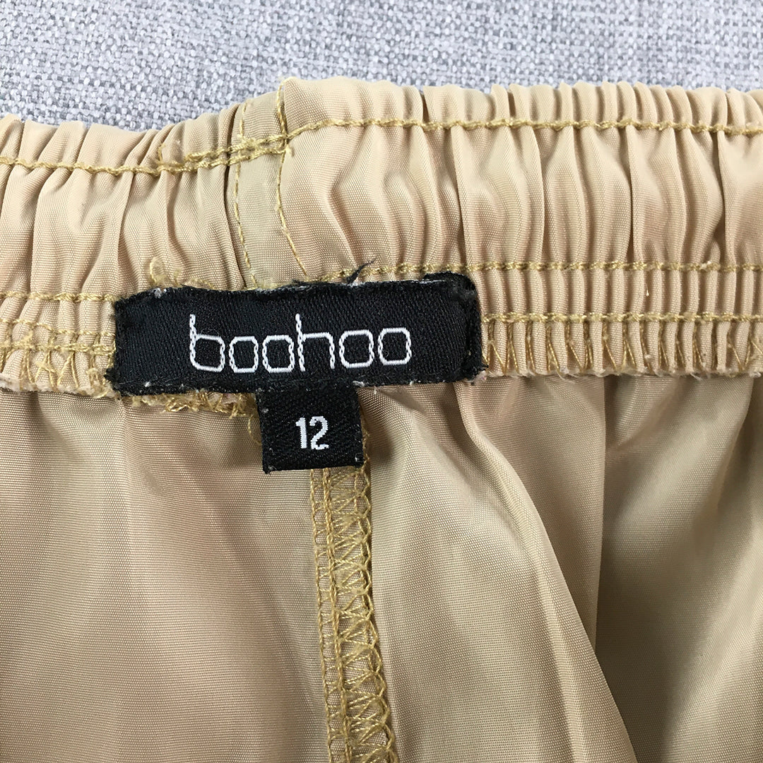 Boohoo Womens Jogger Pants Size 12 Brown Cargo Pockets Drawstring