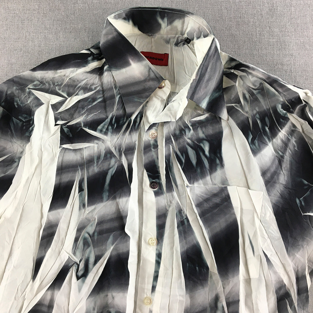 Vintage Kickdown Mens Shirt Size M Black White Abstract Striped Loud Full-Print