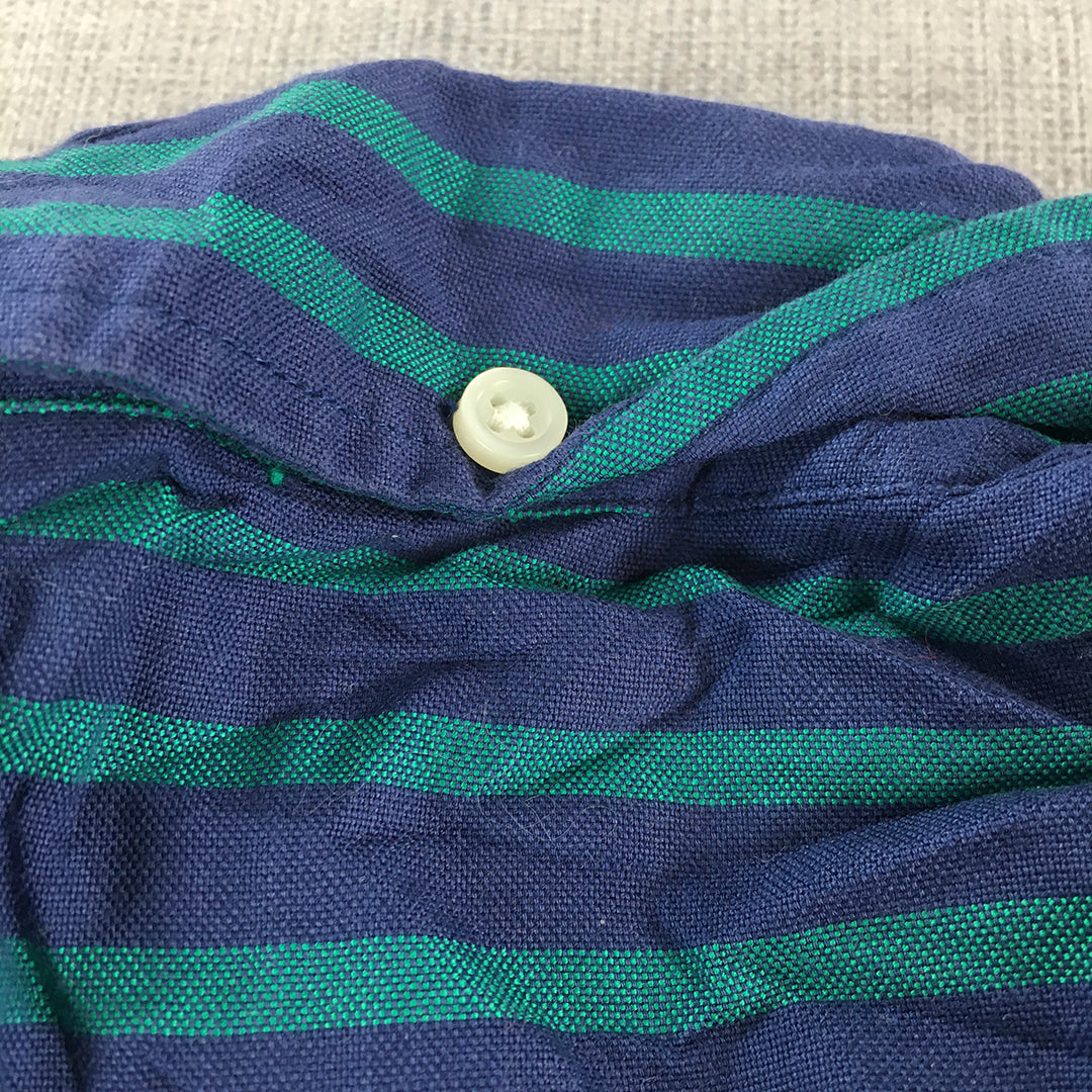 Gap Mens Polo Shirt Size L Blue Green Striped Collared 1/2 Button Rugby