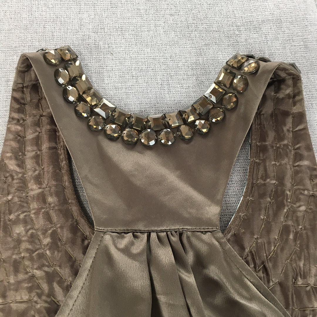 Lipsy London Womens Mini Dress Size 6 Bronze Brown Diamante A-Line Sleeveless