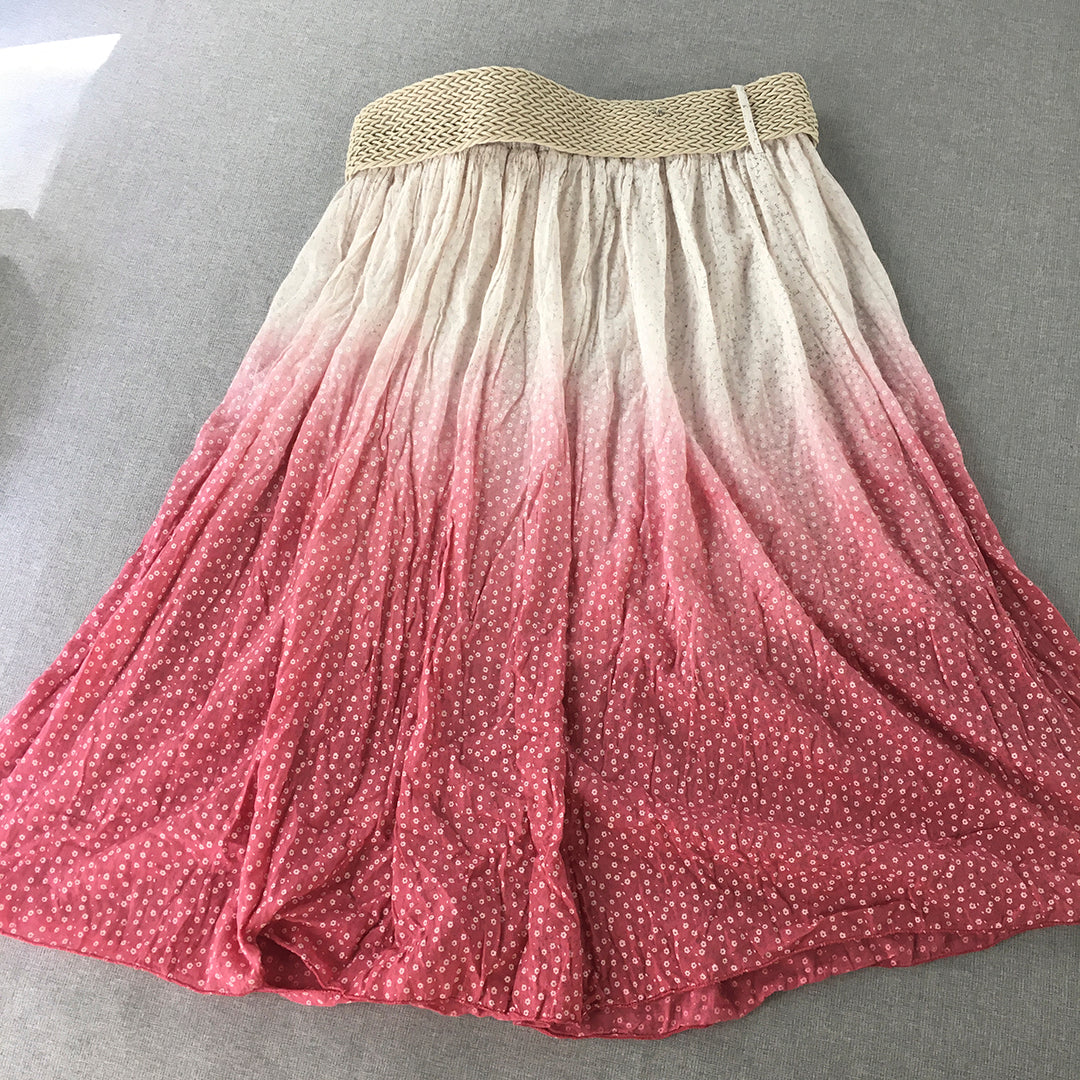 Kaifeng Womens Skirt Size M Pink White Dot Belted A-Line