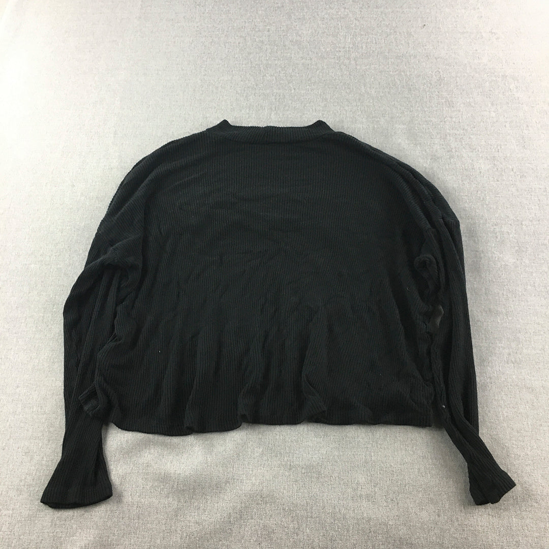 H&M Womens Knit Sweater Size M Black L'Amour Strech Fabric Jumper