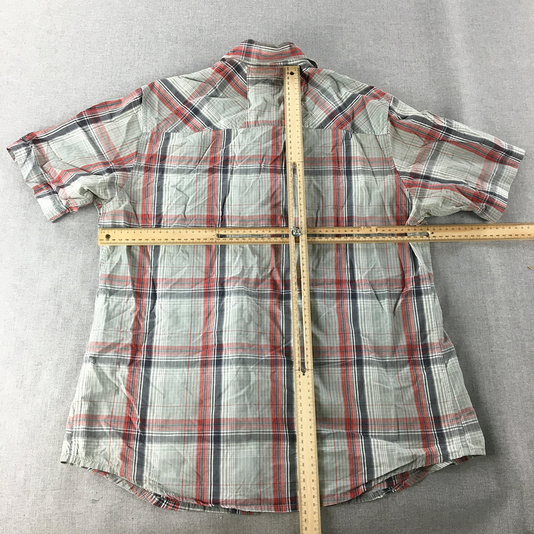 Kathmandu Mens Shirt Size M Grey Red Checkered Button-Up Pocket