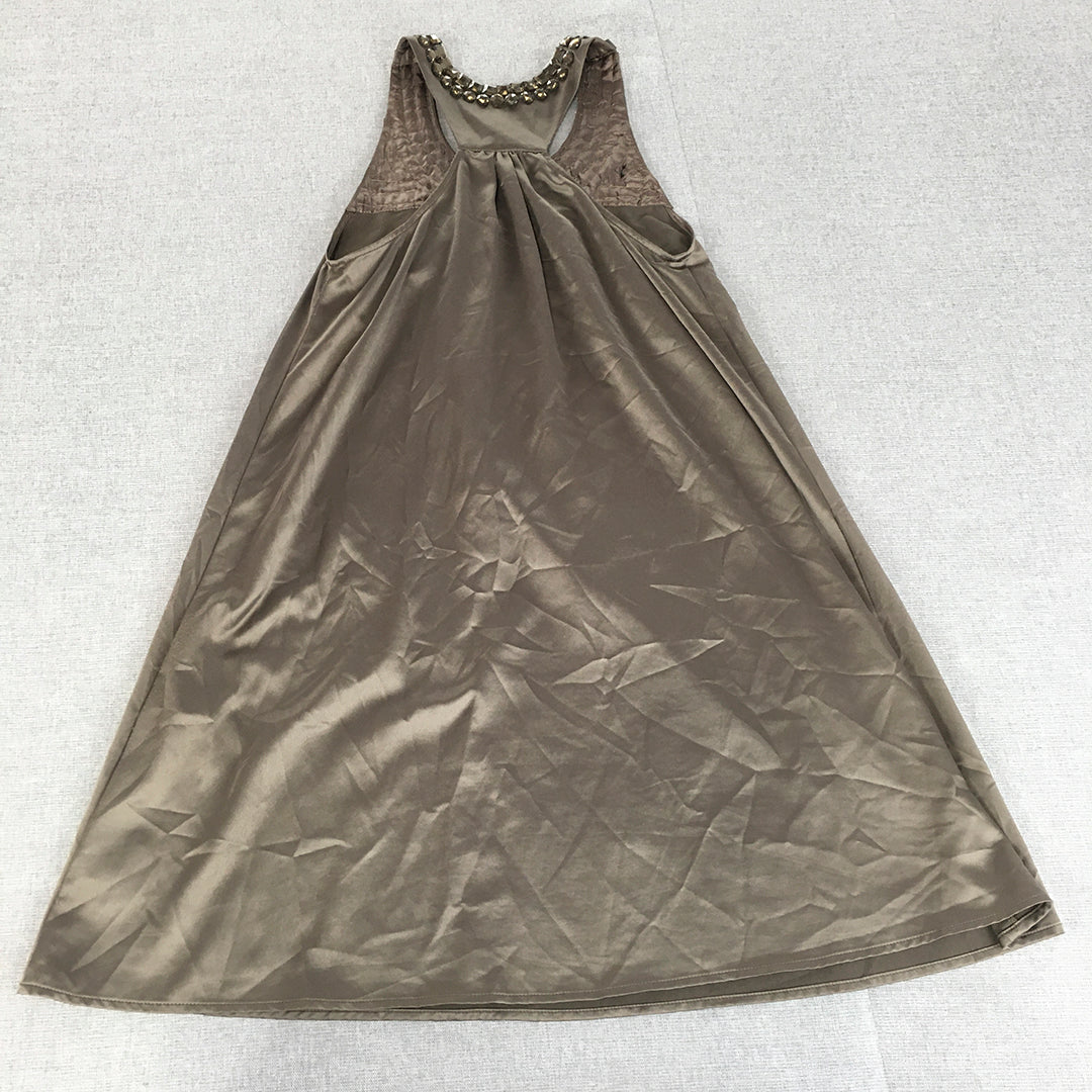 Lipsy London Womens Mini Dress Size 6 Bronze Brown Diamante A-Line Sleeveless