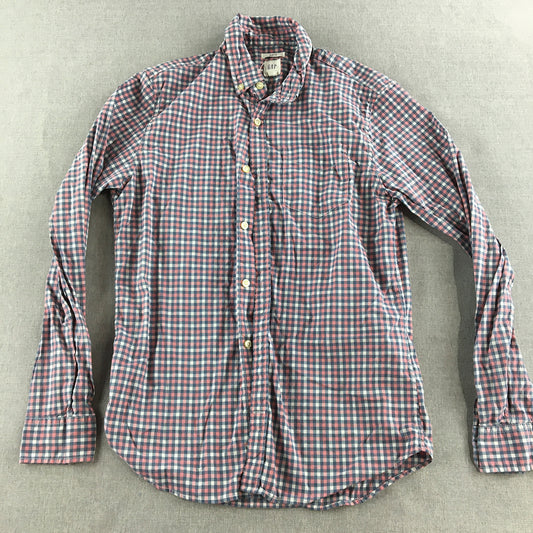 Gap Mens Shirt Size S Slim Fit Stretch Pink Checkered Long Sleeve Button-Up