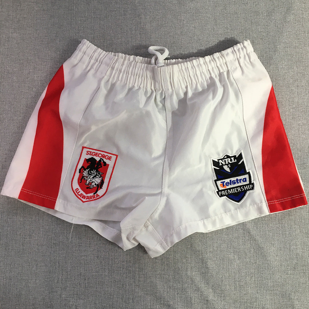 St. George Dragons Kids Boys Shorts Size 8 White NRL Rugby League Embroidered