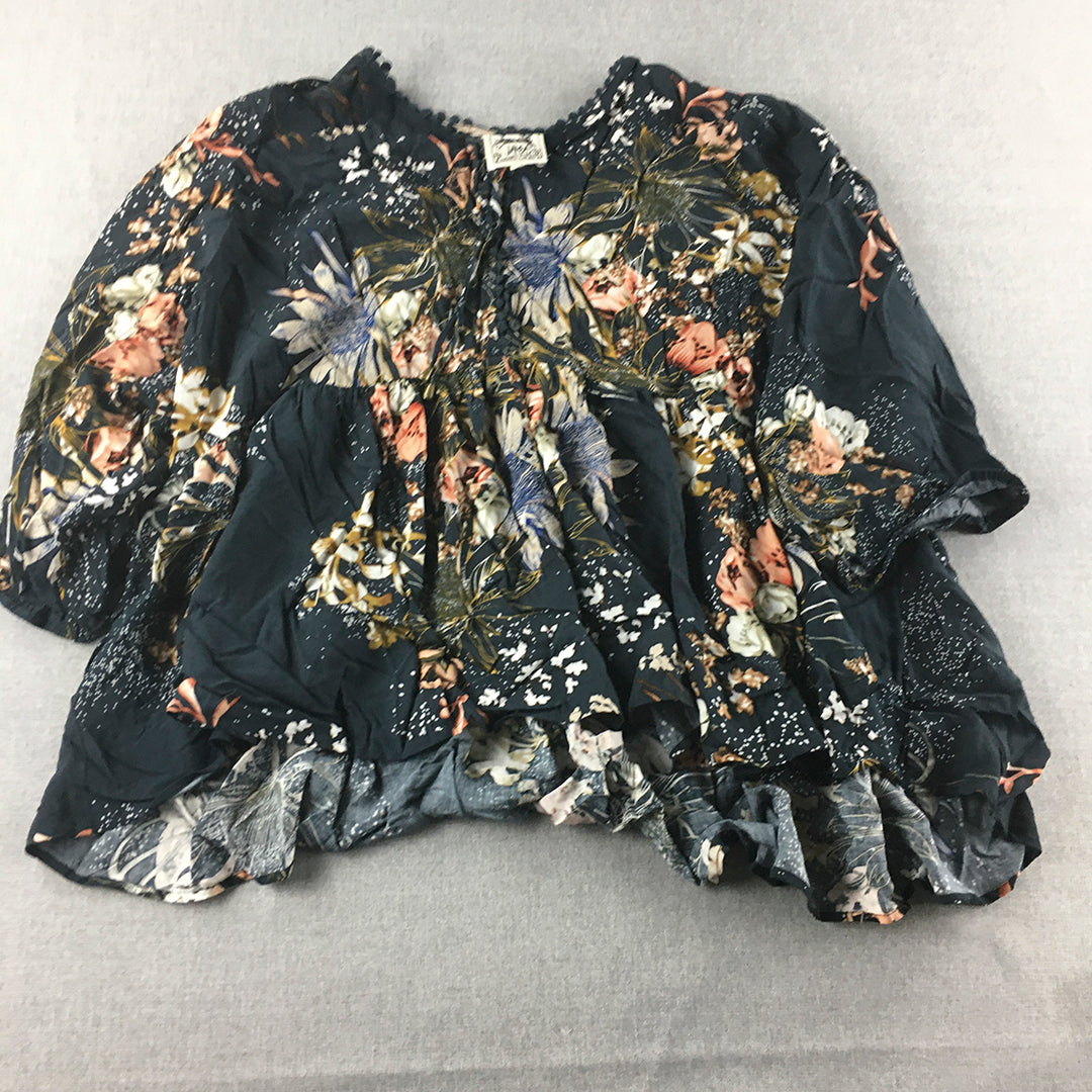 Jaase Womens Top Size XS Blue Floral Long Sleeve Shirt Blouse