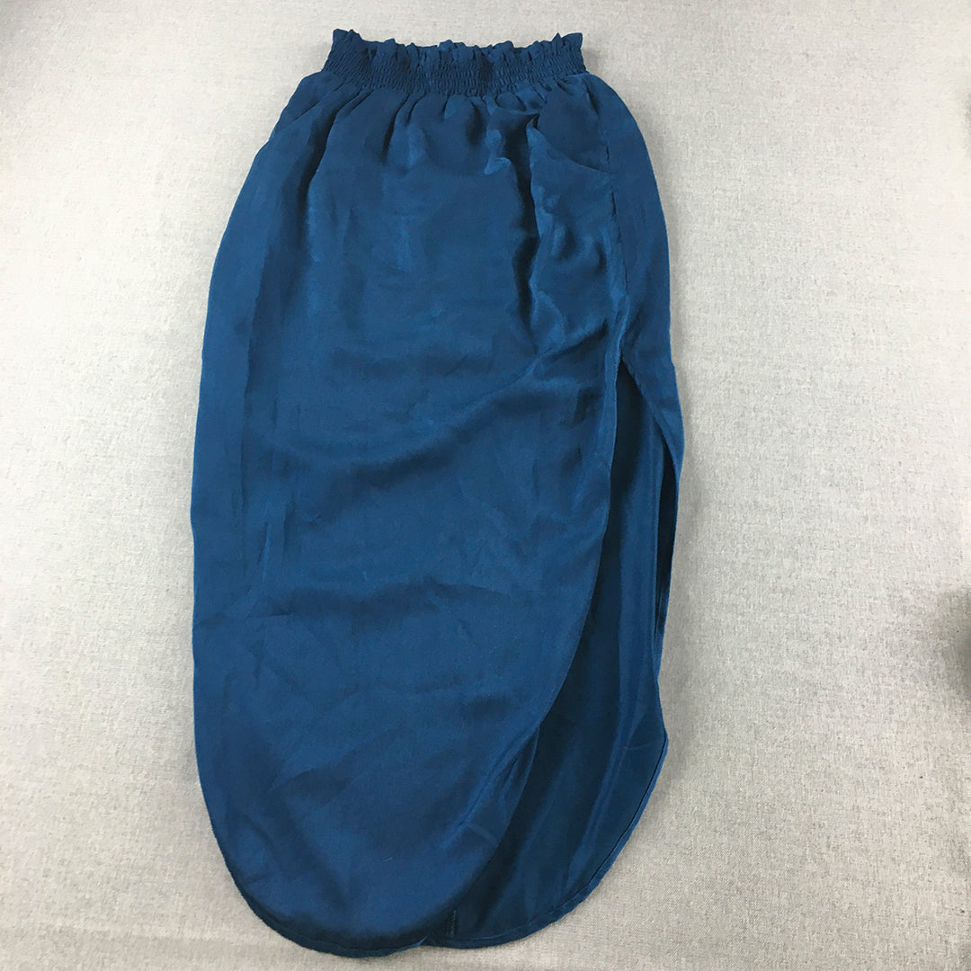 Sheike Womens Midi Skirt Size 6 Blue Elastic Waist Pencil