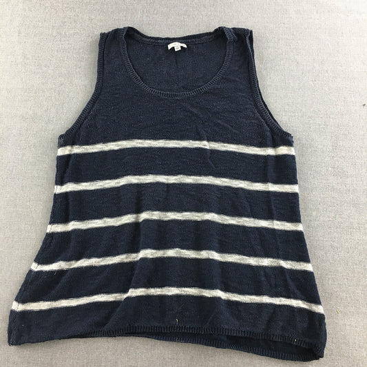 W-Lane Womens Linen Tank Top Size M Blue Striped Knit Sleeveless Vest