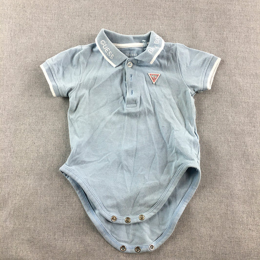 Guess Baby One-Peice Bodysuit Size 6 - 9 Months Blue Collared Embroidered Logo