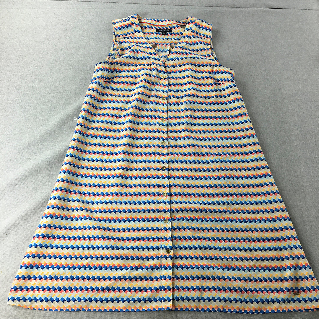 Tommy Hilfiger Womens Shirt Dress Size M Blue Yellow Striped Button Up A-Line