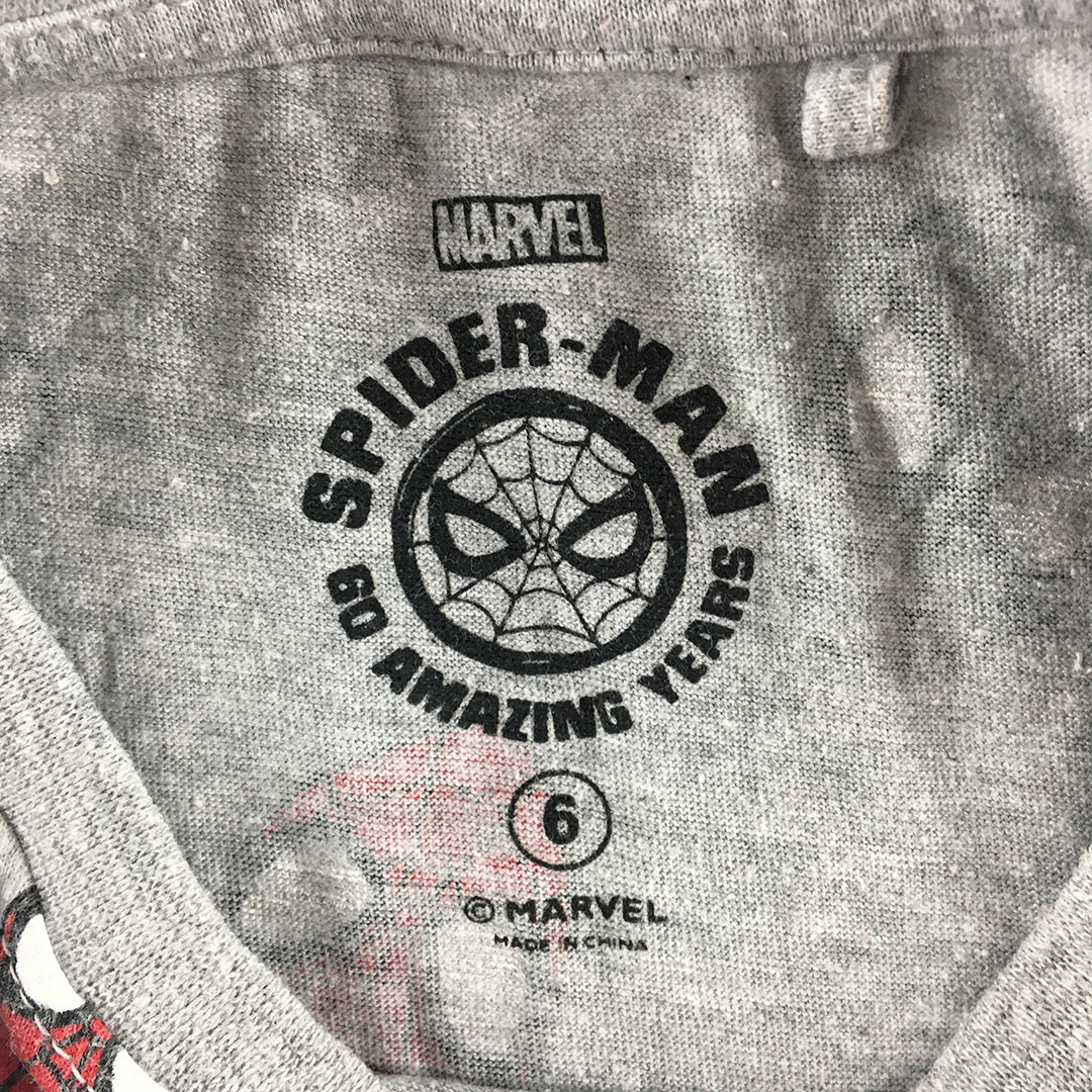 Spiderman Kids Boys T-Shirt Size 6 Grey Short Sleeve Top Marvel