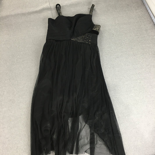 George Womens Evening Dress Size 12 Black Pleated Midi Sleeveless