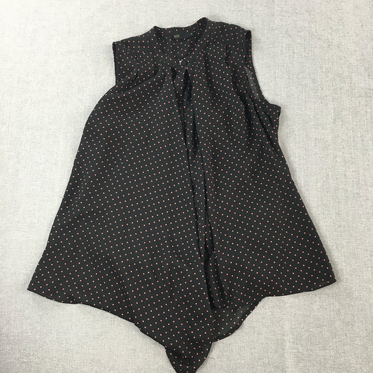 Seed Womens Top Size 6 Black Dot Pattern Button-Up Sleeveless Blouse