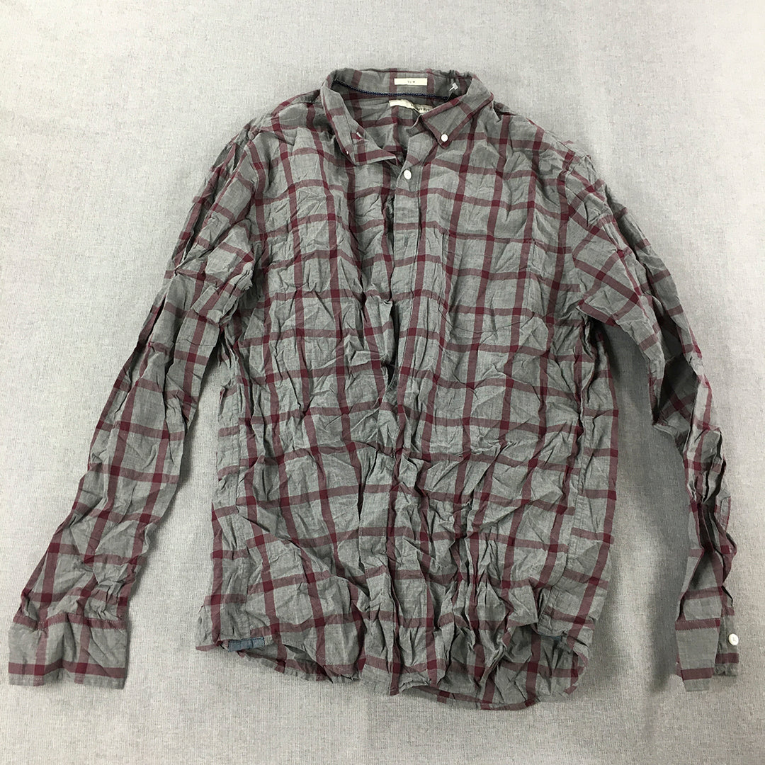 Hawker Rye Mens Shirt Size XL Tall Grey Red Checkered Button-Up Slim Fit