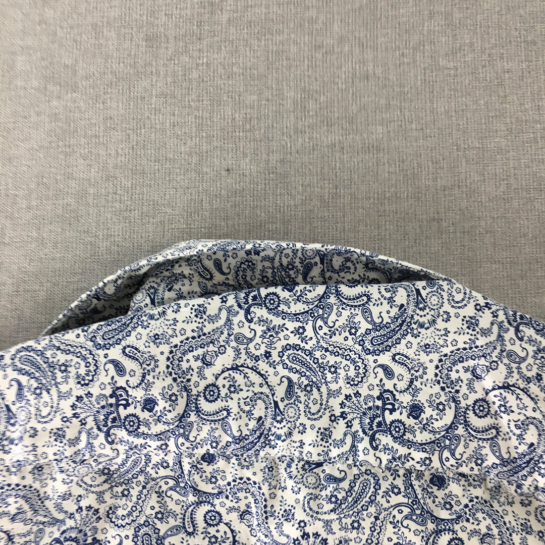 Jonathan Adams Mens Shirt Size S White Blue Paisley Long Sleeve Button-Up