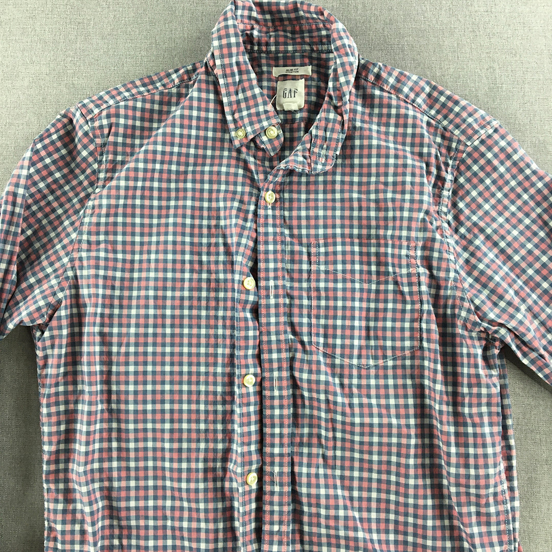 Gap Mens Shirt Size S Slim Fit Stretch Pink Checkered Long Sleeve Button-Up