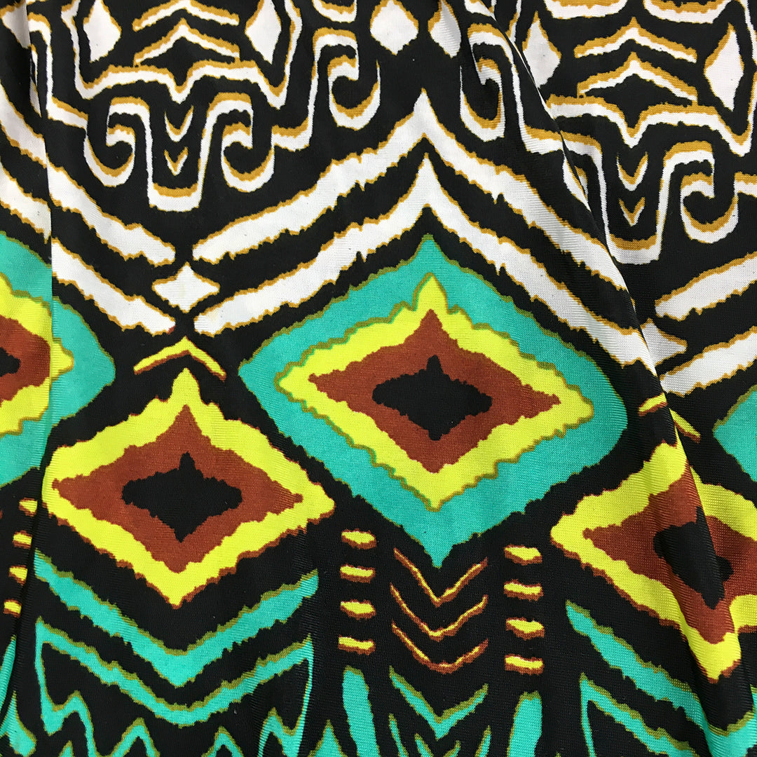 California Woman A-Line Dress Size XL Black Yellow Green Aztec Knee Length