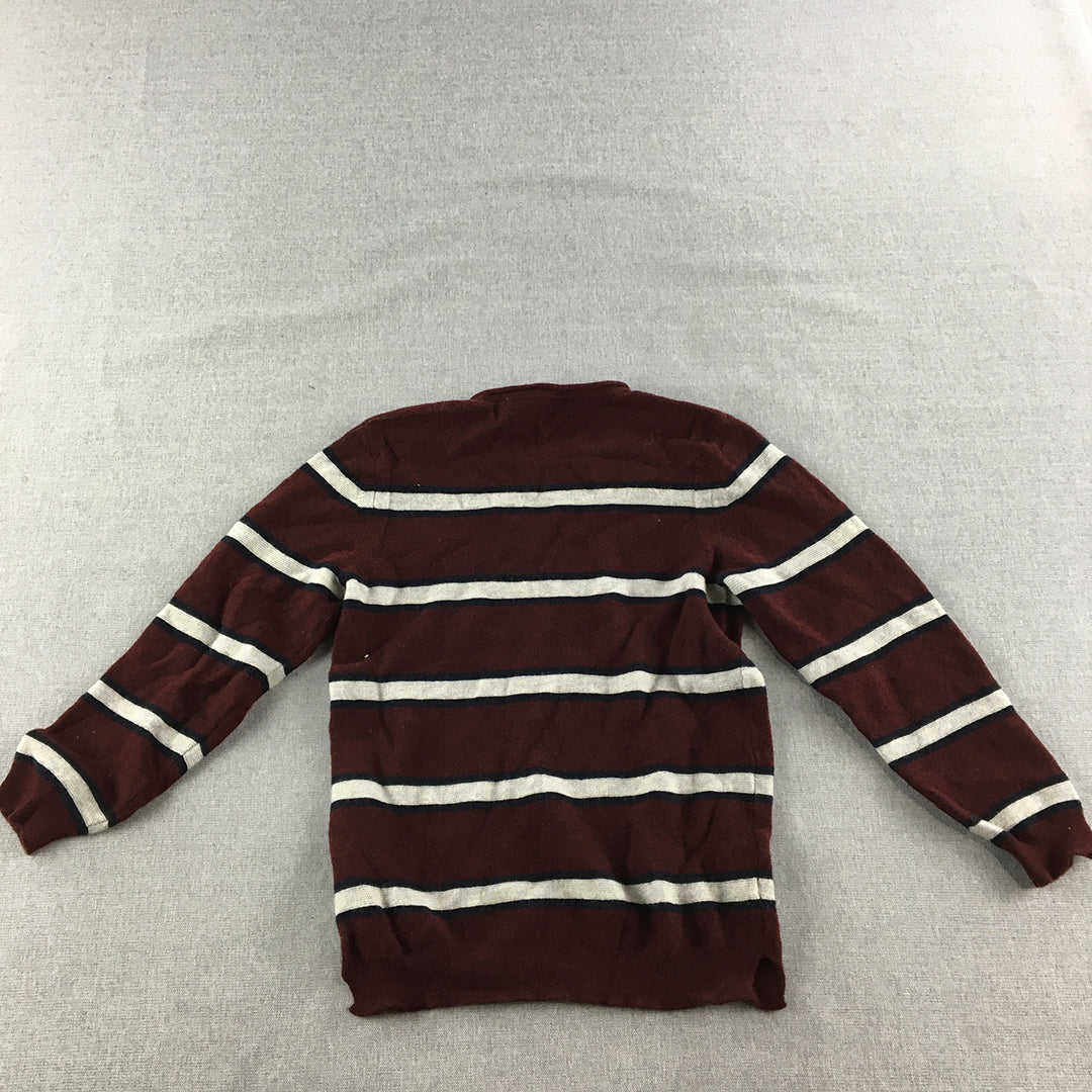 North South Merino Kids Boys Wool Sweater Size 7 Red Striped Knit Jumper