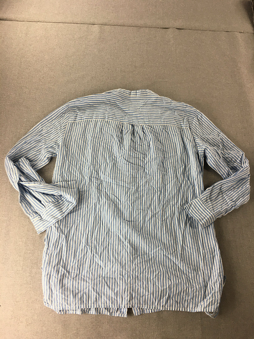 Zara Womens Shirt Size S Blue Striped Trafaluc Long Sleeve Button-Up