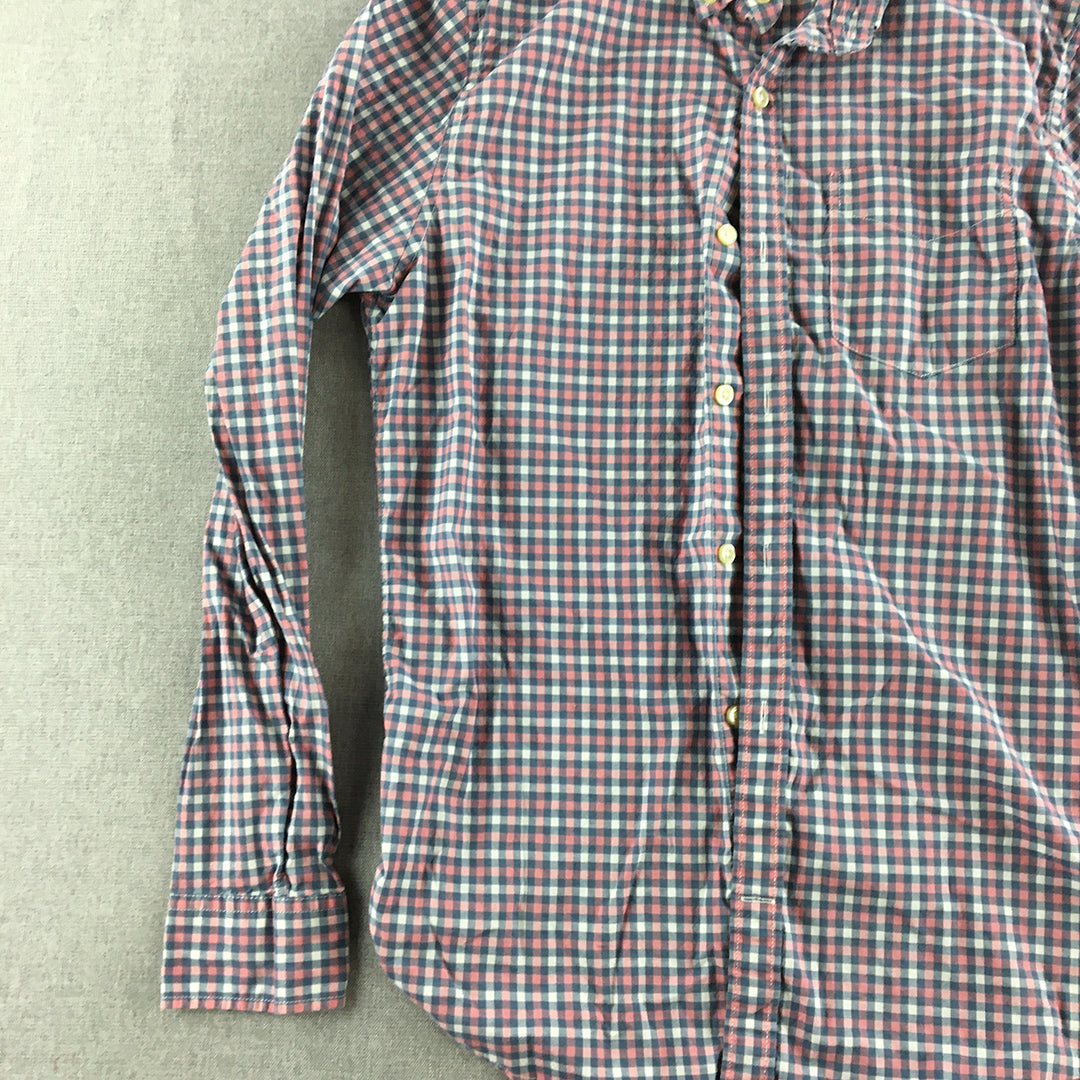 Gap Mens Shirt Size S Slim Fit Stretch Pink Checkered Long Sleeve Button-Up