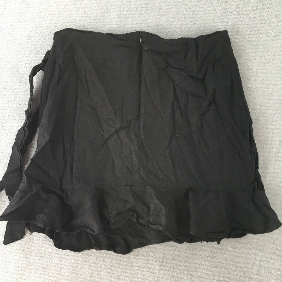 Ava Womens Linen Mini Skirt Size 12 Black Belted